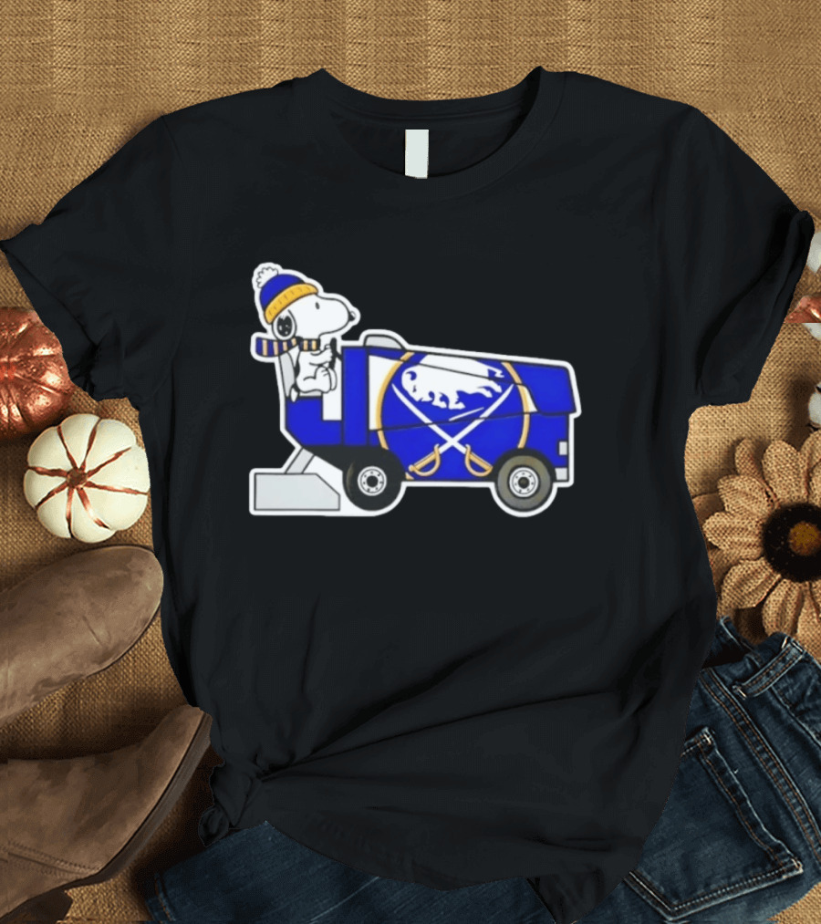 Snoopy Driving Buffalo Sabres NHL Ice Resurfacer Cartoon T-Shirt