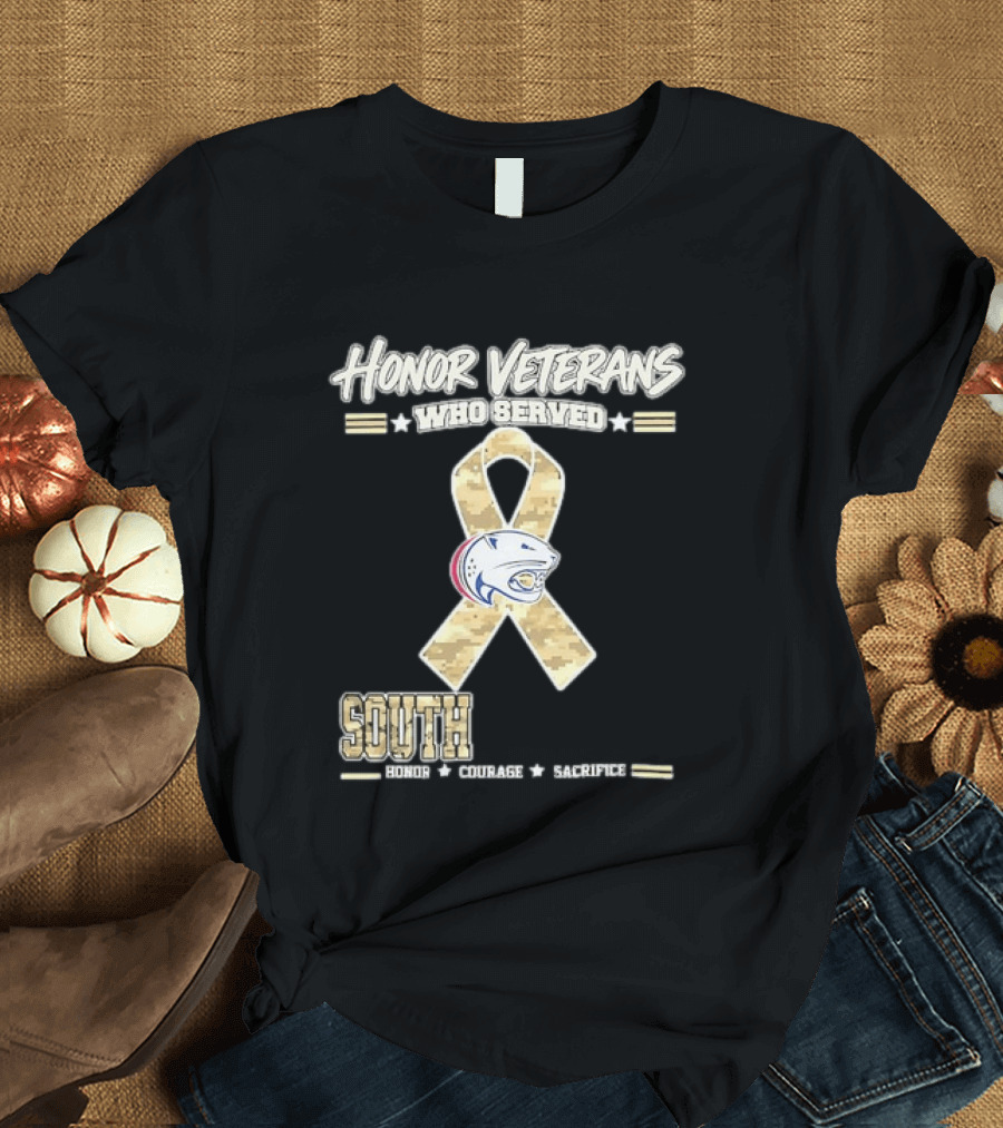 South Alabama Jaguars Honor Veterans Who Served Ribbon Courage Sacrifice T-Shirt