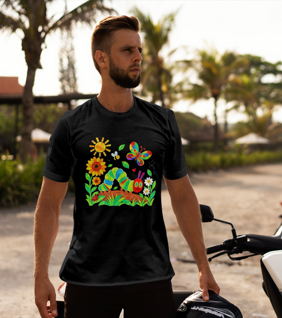 The Very Hungry Caterpillar Colorful Garden With Butterfly And Sunflowers T-Shirt