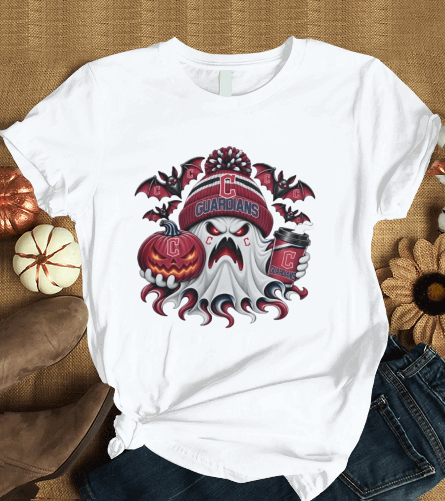 Cleveland Guardians Ghost Halloween Coffee Bat Pumpkin Spooky T-Shirt