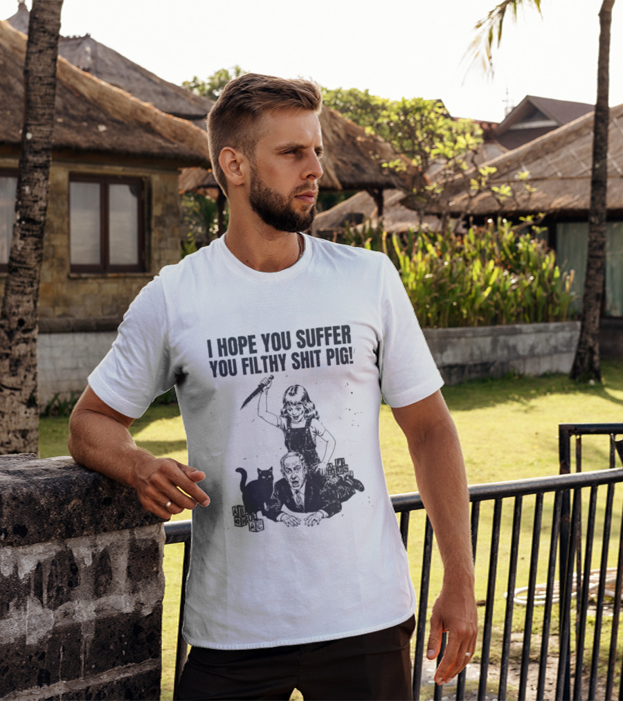 I Hope You Suffer You Filthy Shit Pig Knife Girl Cat Satirical Humor T-Shirt