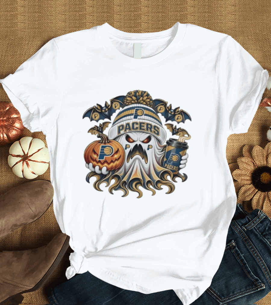 Indiana Pacers Ghost Pumpkin Coffee Halloween Bats T-Shirt