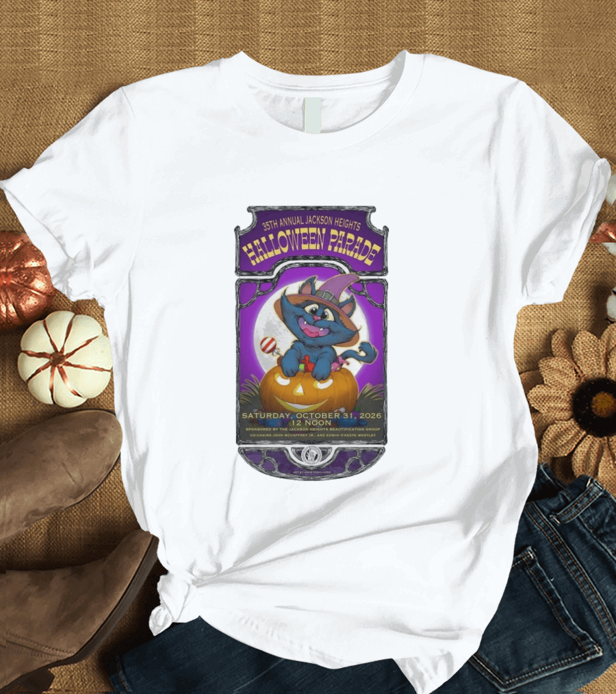 35th Annual Jackson Heights Halloween Parade October 31 2026 Cat Pumpkin T-Shirt