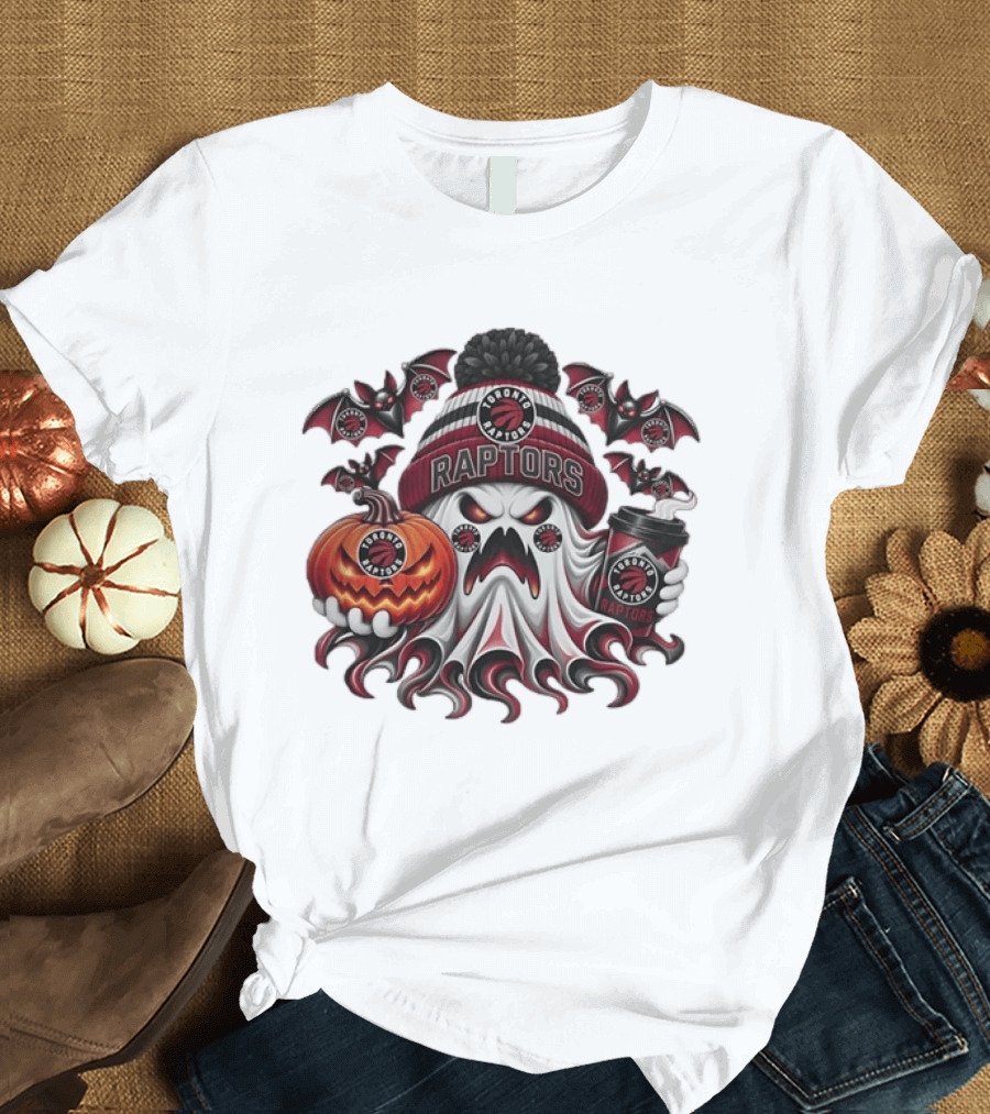 Toronto Raptors Halloween Ghost Pumpkin Coffee Spooky Bats T-Shirt