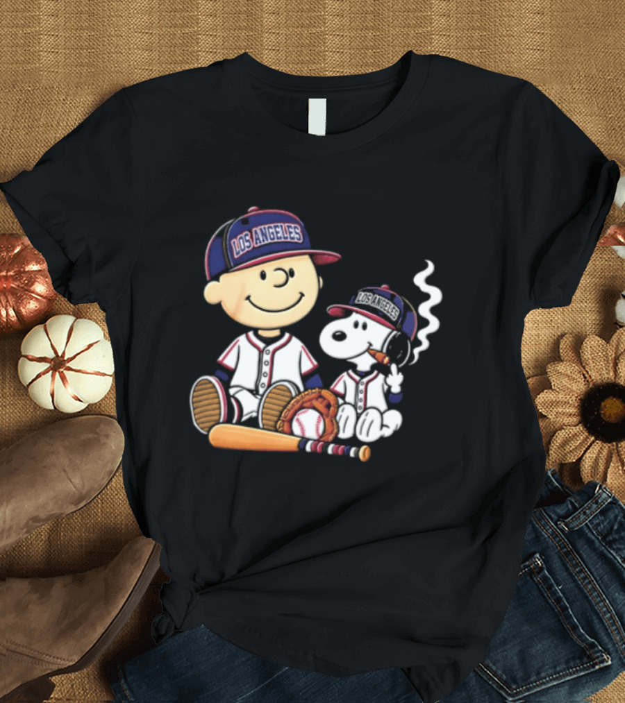 Charlie Brown Snoopy Los Angeles Angels MLB Cigar Smoking Cartoon T-Shirt