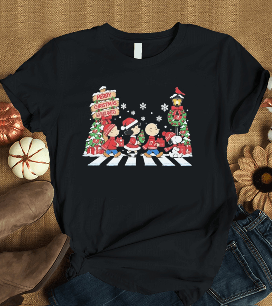 Merry Christmas Go Buccaneers Charlie Brown Snoopy Woodstock Tampa Bay Holiday T-Shirt