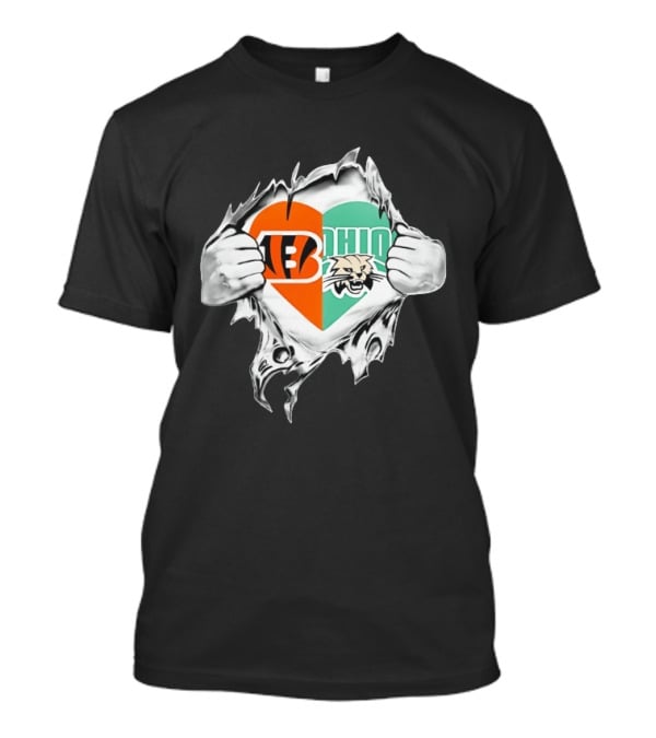 Cincinnati Bengals Ohio Bobcats Heart Superman Chest Rip T-Shirt