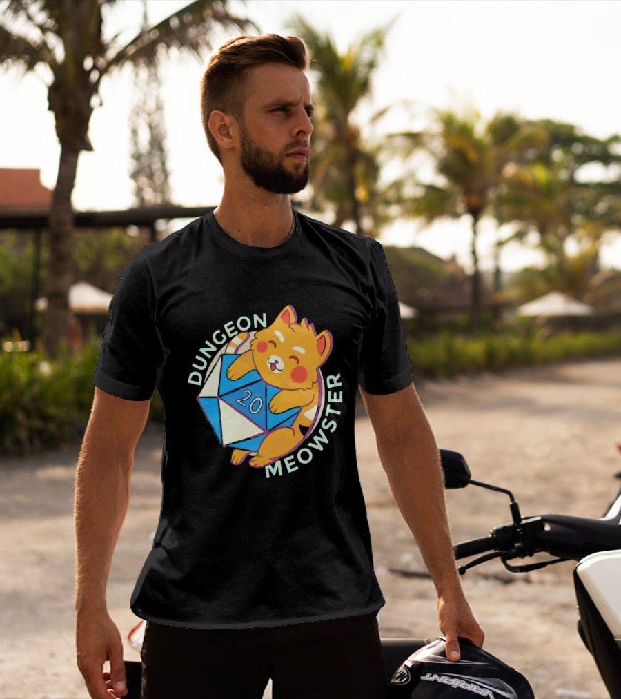 Dungeon Meowster Cat With D20 Dice Dungeons And Dragons T-Shirt