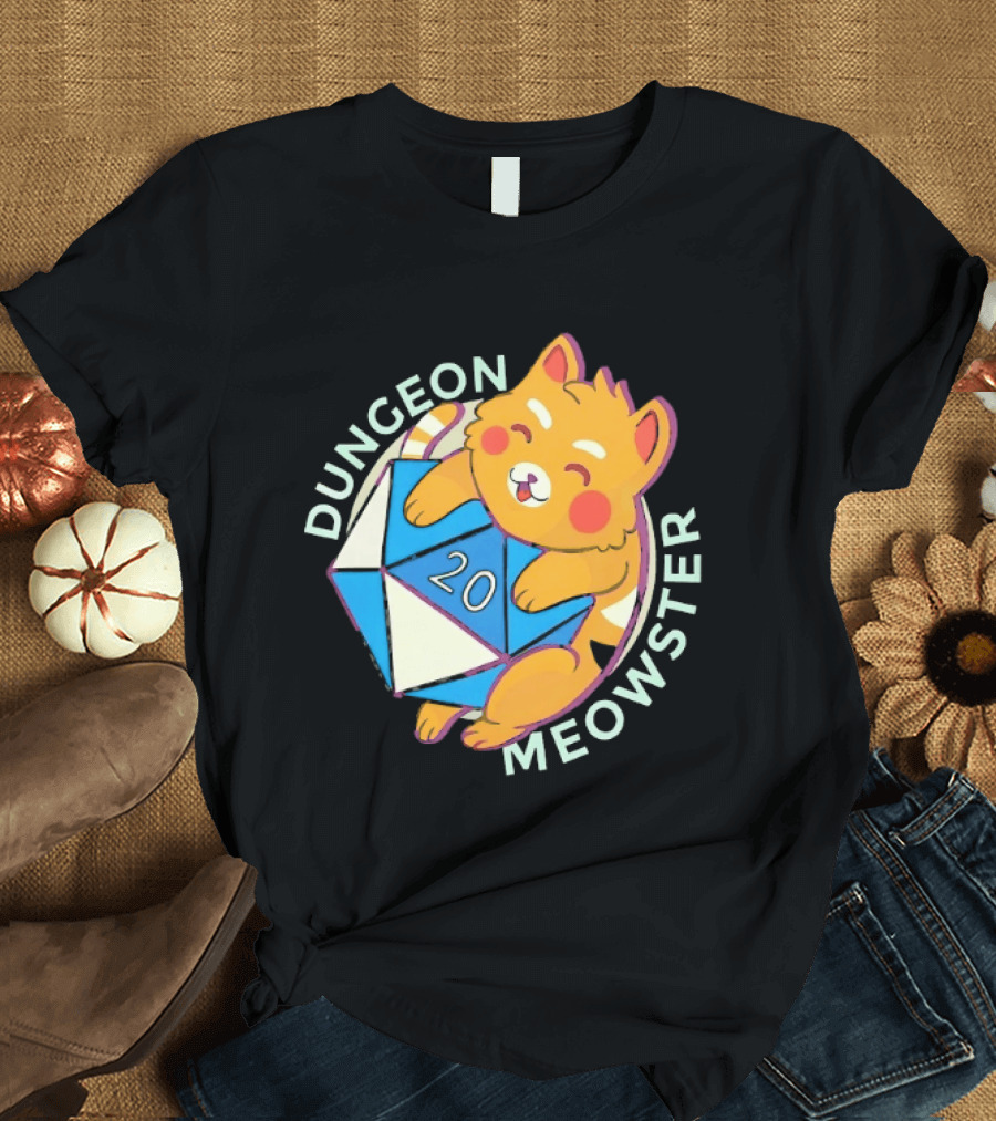 Dungeon Meowster Cat With D20 Dice Dungeons And Dragons T-Shirt