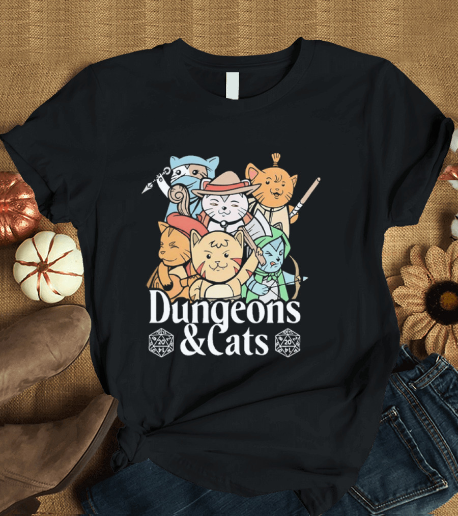 Dungeons And Cats Fantasy Role Playing Game Characters T-Shirt