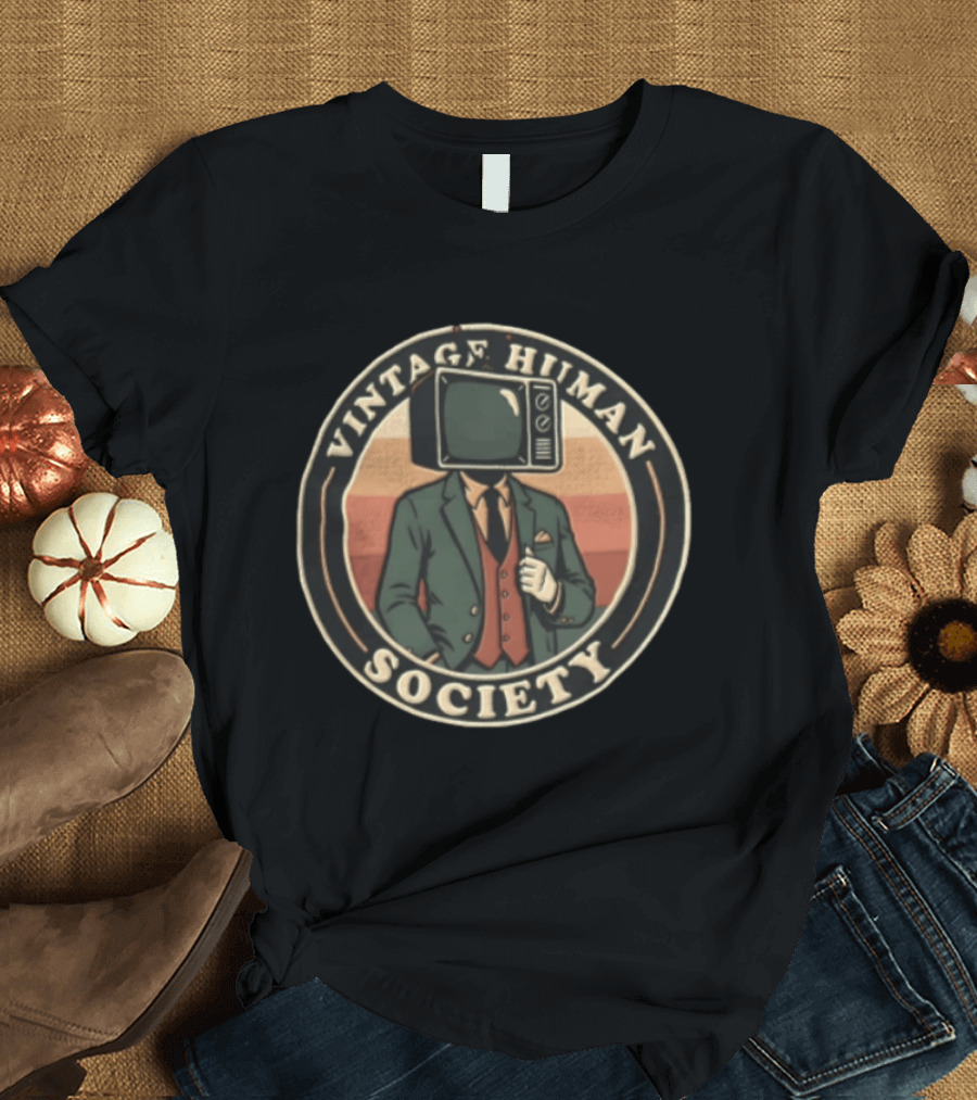 Vintage Human Society Man In Suit With Television Head T-Shirt