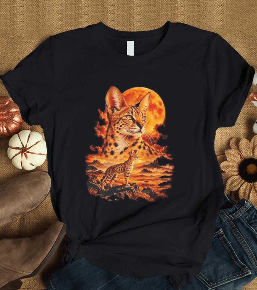Serval Cat Majestic African Savannah Sunset Scene T-Shirt