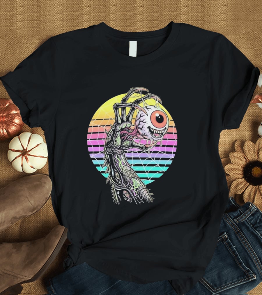 Creepy Eyeball Held By Alien Claw Sunset T-Shirt