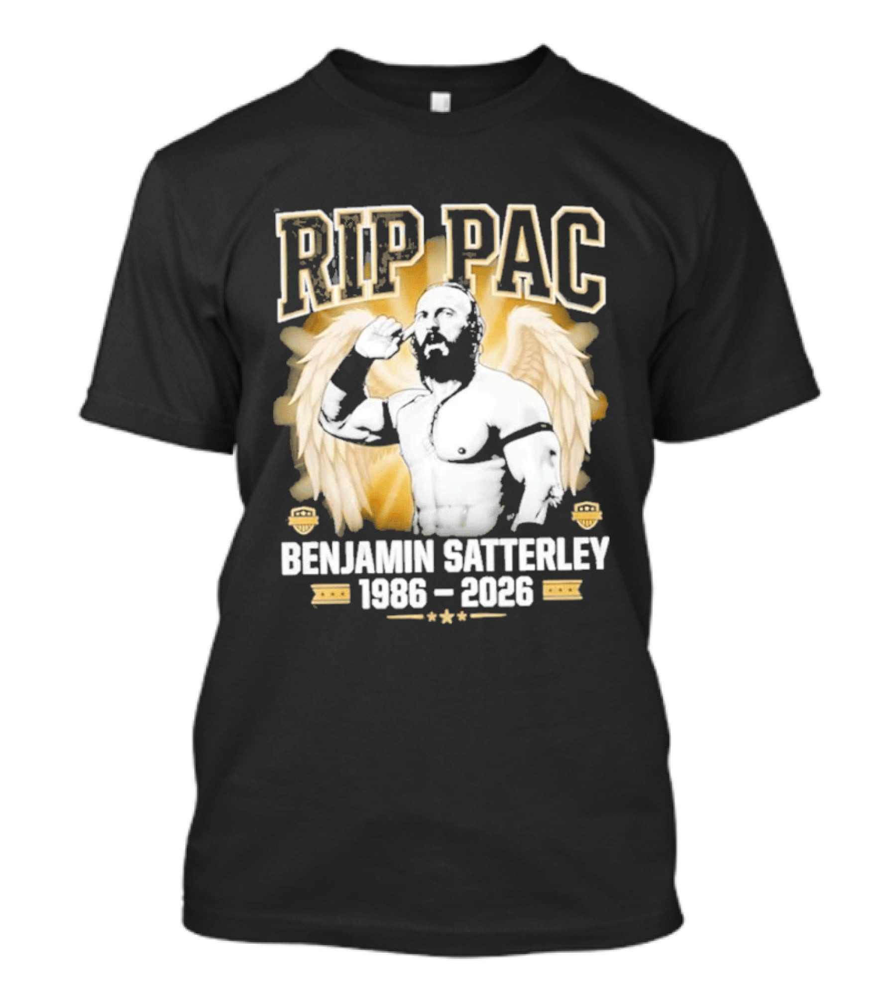 RIP PAC Benjamin Satterley 1986 2026 Memorial Wrestling Angel Wings T-Shirt