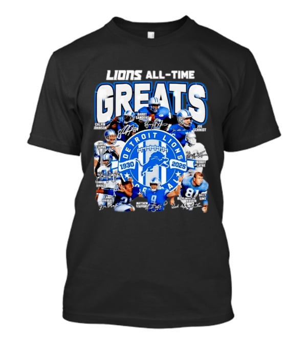 Detroit Lions All Time Greats Featuring Barry Sanders And Matthew Stafford T-Shirt