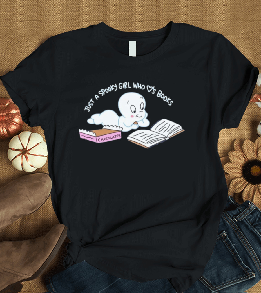 Just A Spooky Girl Who Loves Books With Chocolates Cute Ghost Reading T-Shirt