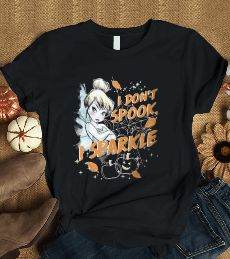 Tinker Bell I Don't Spook I Sparkle Halloween Spider Web Pumpkins T-Shirt