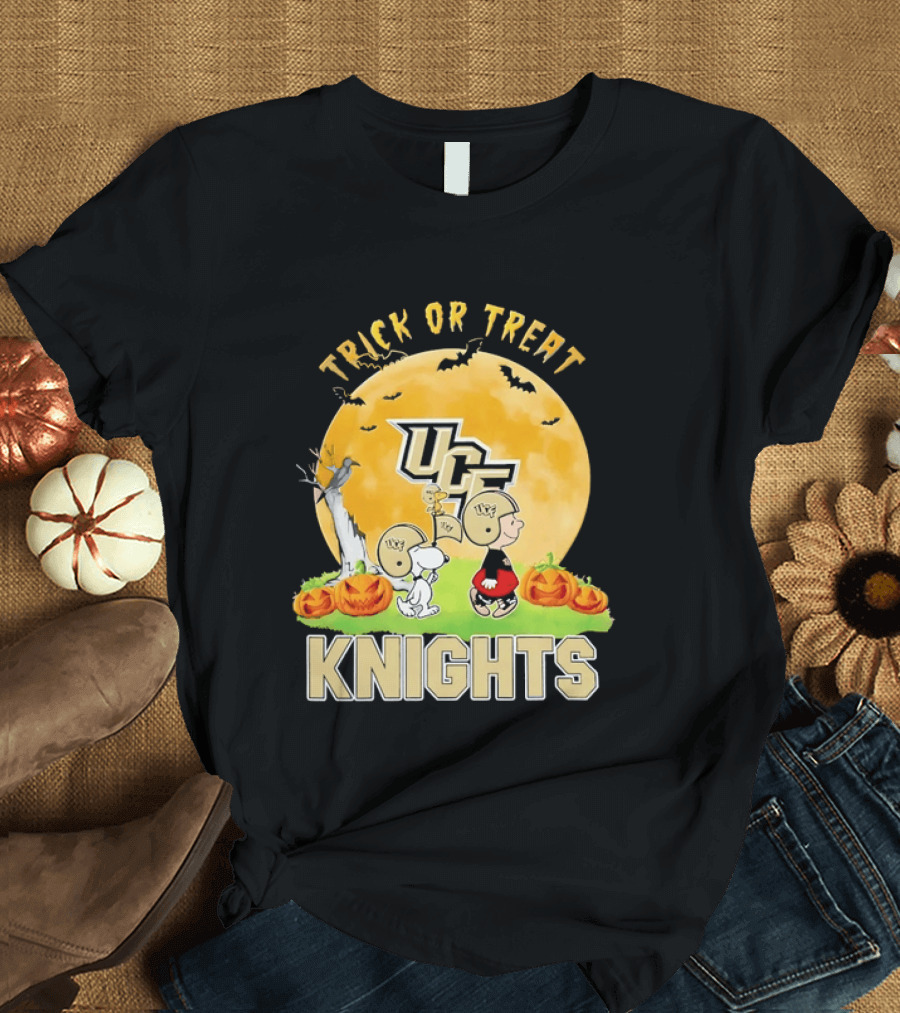 UCF Knights Trick Or Treat Halloween Snoopy Charlie Brown Woodstock Moon T-Shirt