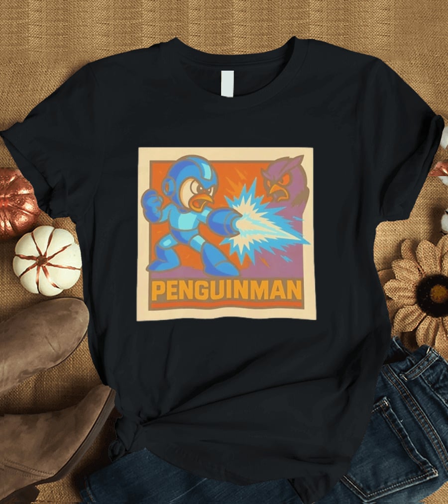 Penguinman Retro Video Game Character Vs Villain Showdown Mega Man T-Shirt