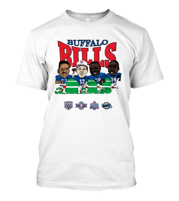 Buffalo Bills Andre Reed 83 Jim Kelly 12 Bruce Smith 78 Thurman Thomas 34 Super Bowl XXV XXVI XXVII XXVIII T-Shirt