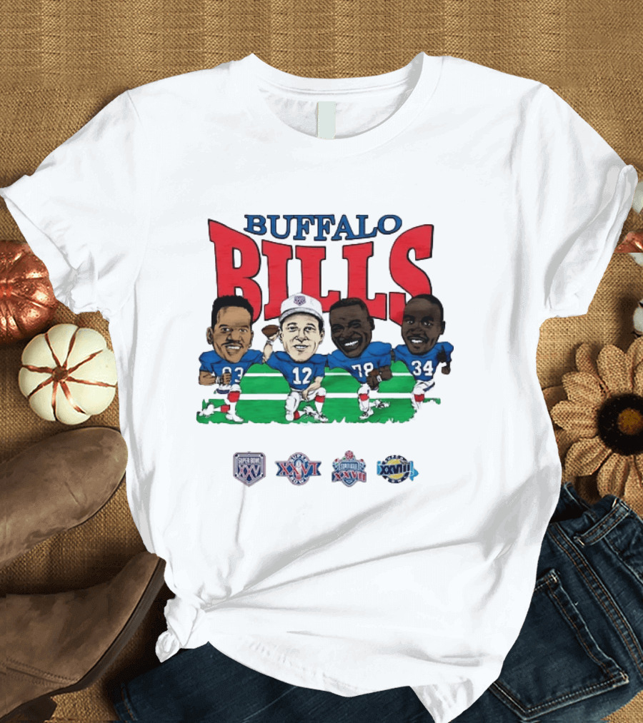 Buffalo Bills Andre Reed 83 Jim Kelly 12 Bruce Smith 78 Thurman Thomas 34 Super Bowl XXV XXVI XXVII XXVIII T-Shirt