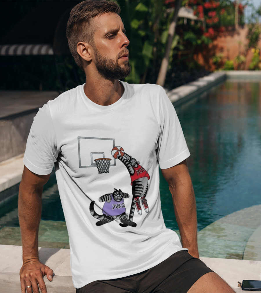Cats Basketball Dunking Action With Jersey Numbers 305 And 782 T-Shirt