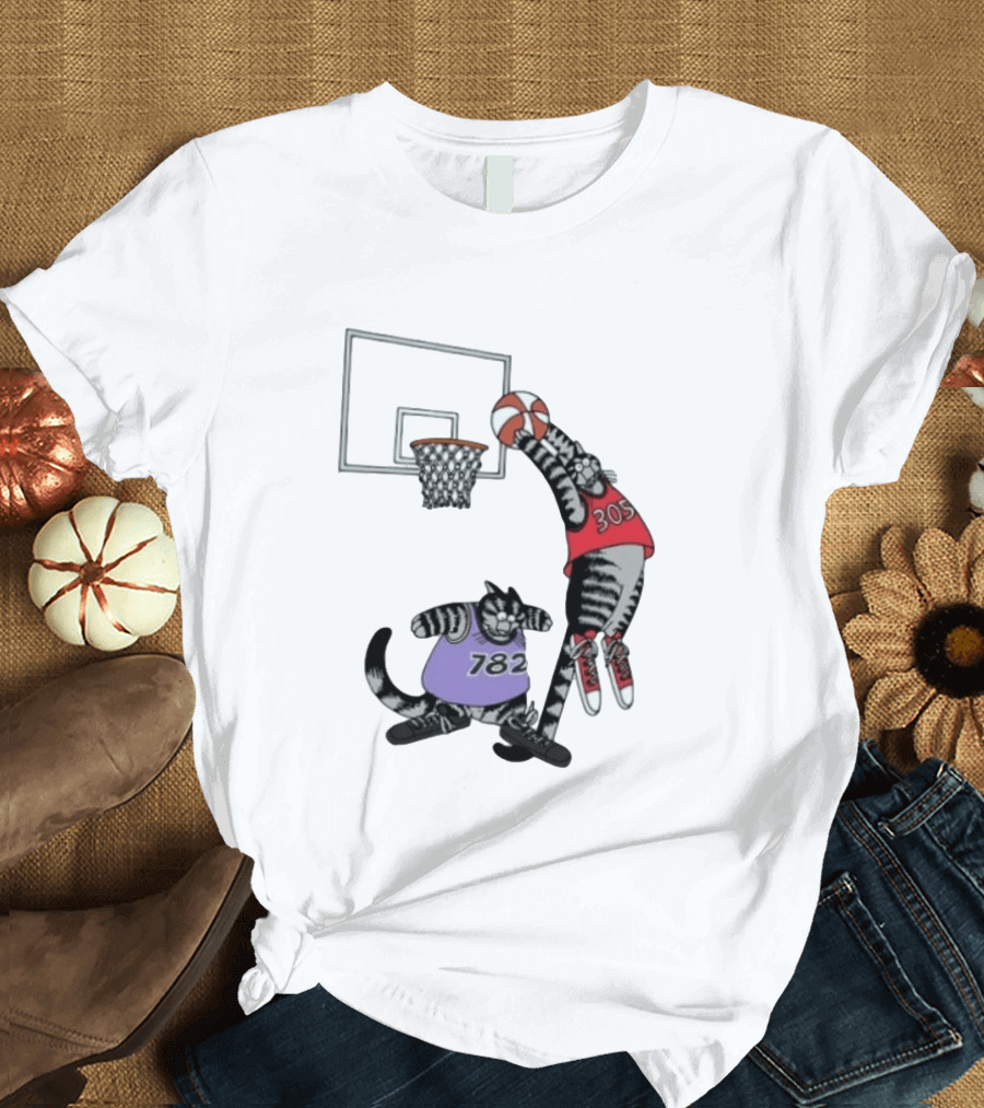 Cats Basketball Dunking Action With Jersey Numbers 305 And 782 T-Shirt