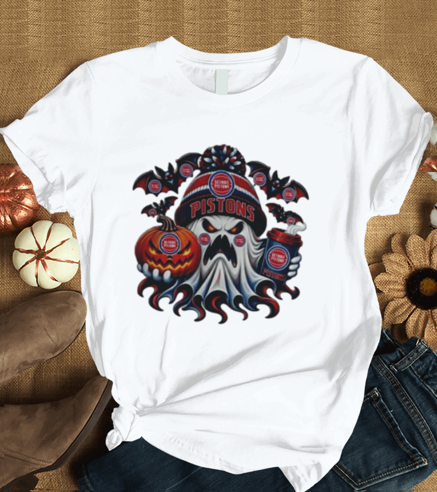 Detroit Pistons Halloween Ghost Pumpkin Coffee 2026 T-Shirt