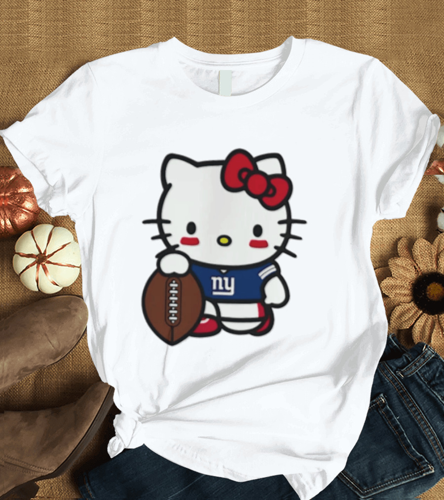 Hello Kitty New York Giants Football Cartoon Player T-Shirt