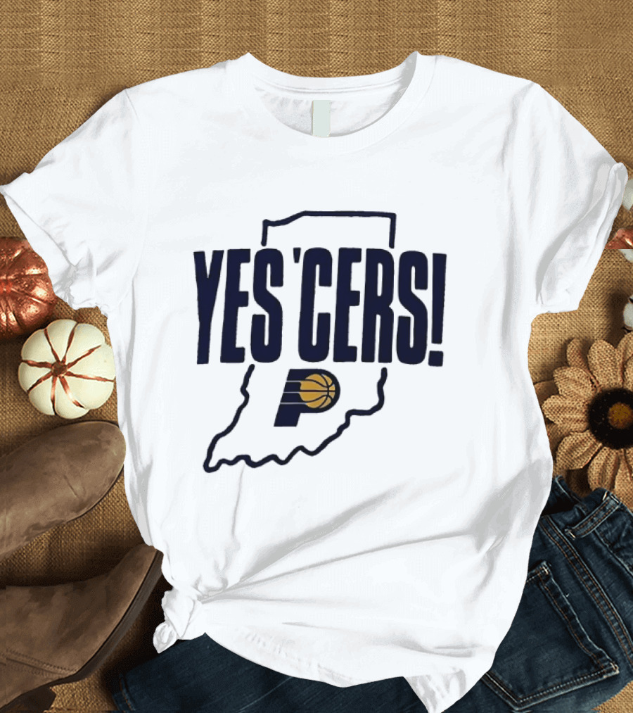 Indiana Pacers Yes'Cers Basketball Graphic With State T-Shirt