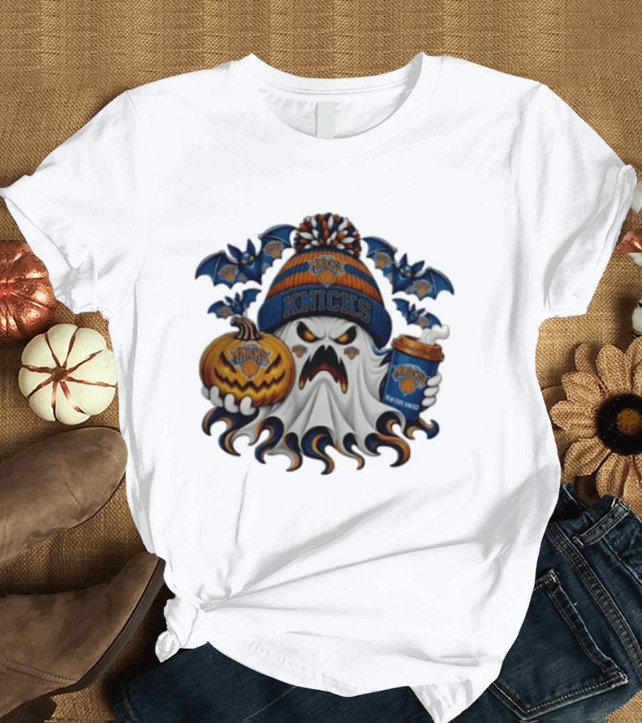 New York Knicks Ghost Pumpkin Coffee Halloween 2026 T-Shirt