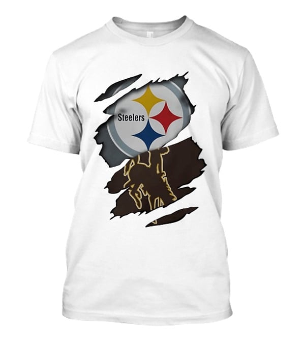 Pittsburgh Steelers Ripped Skin Effect Tearing Steel T-Shirt