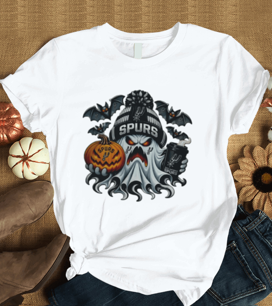 San Antonio Spurs Halloween Ghost Coffee Pumpkin Bats Spooky 2026 T-Shirt