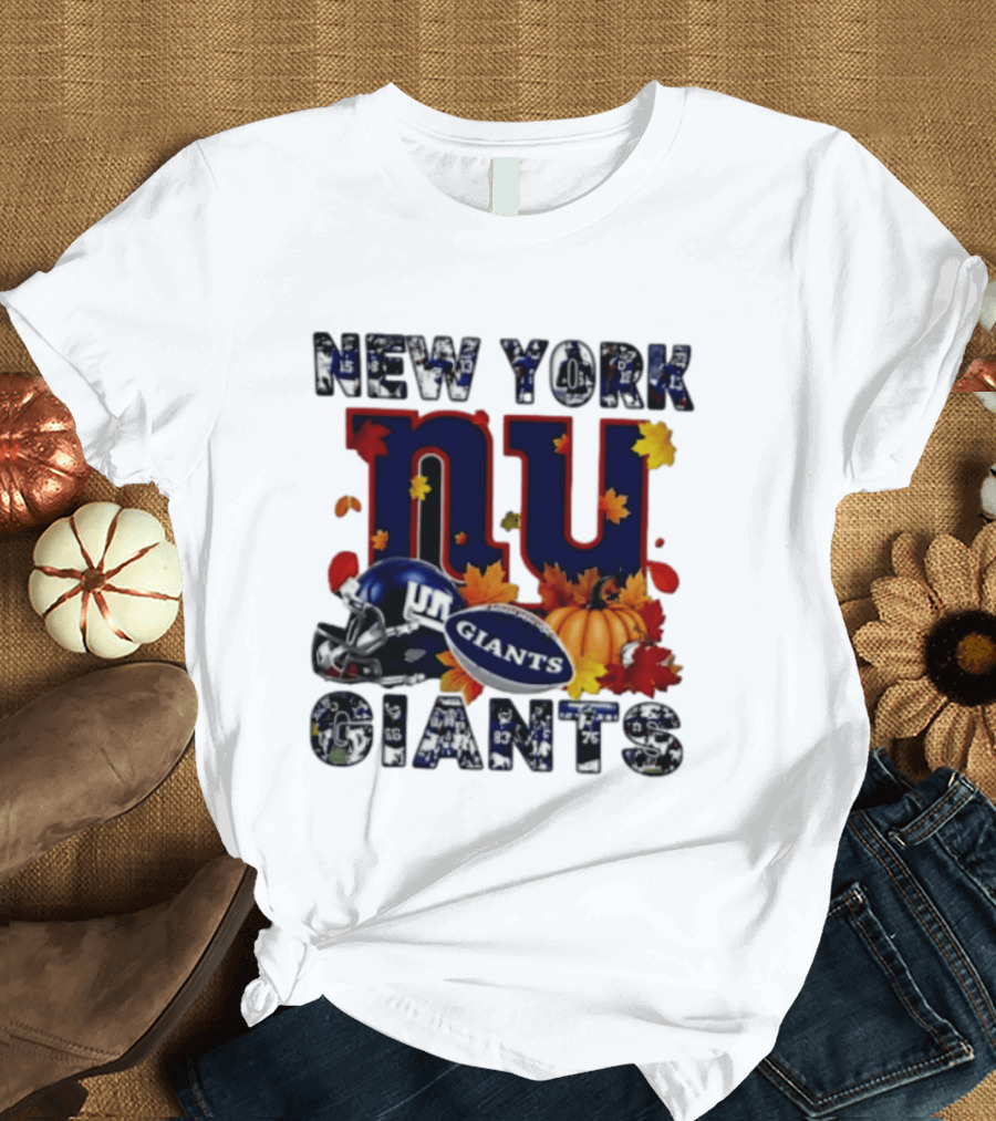 New York Giants NU Football Autumn Leaves Helmet Pumpkin 2026 T-Shirt