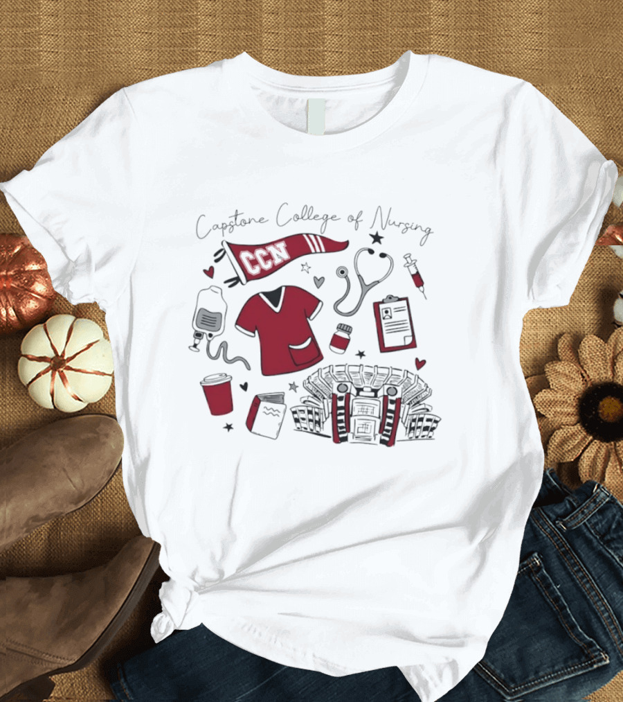 Capstone College Of Nursing CCN Medical Student Essentials Stethoscope Scrubs Stadium T-Shirt