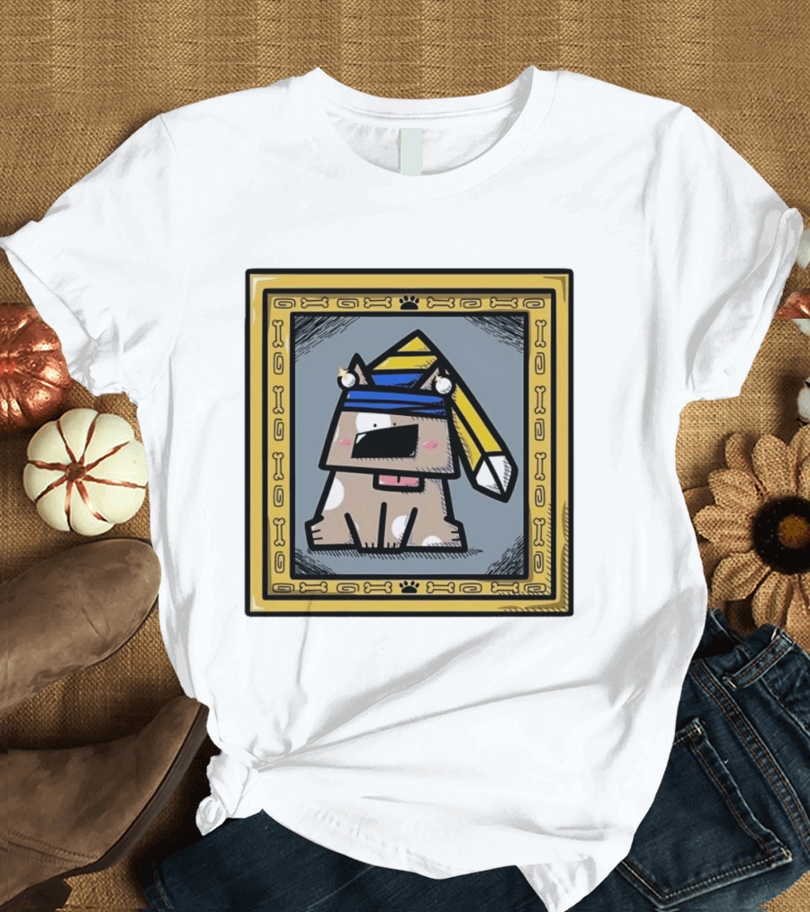 Cartoon Dog In A Bone Frame Puppy With Silly Hat T-Shirt