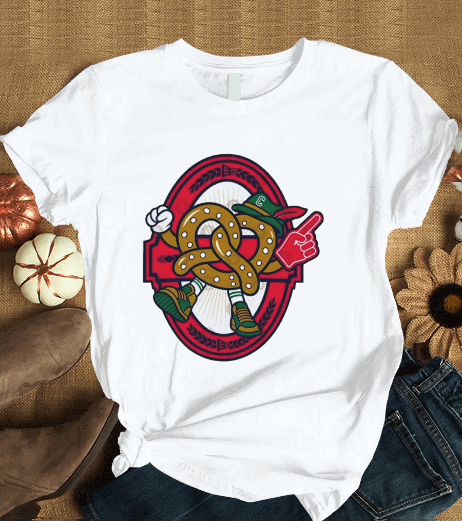 Cartoon Pretzel With Foam Finger And Red Circle T-Shirt