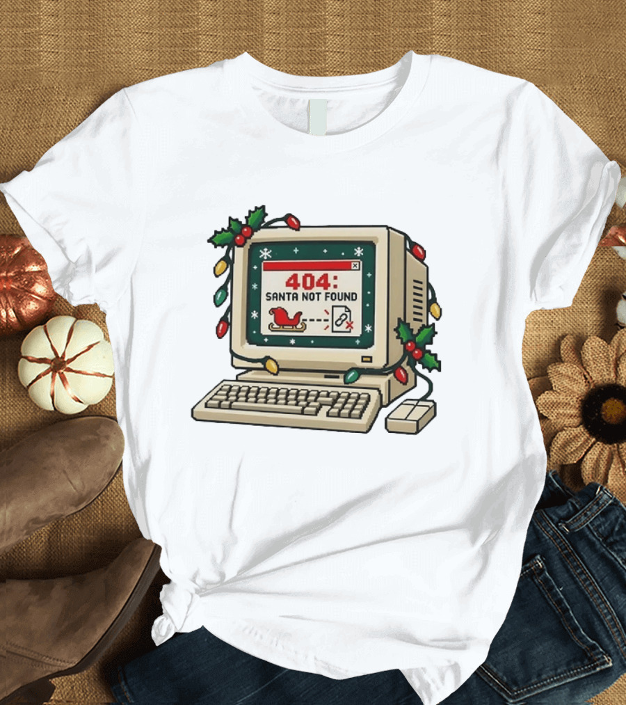 404 Santa Not Found Computer Christmas Retro Vintage Holiday Humor T-Shirt