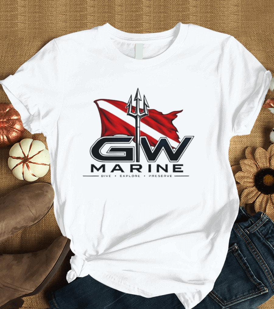 GW Marine Dive Explore Preserve Scuba Diving Trident Red Dive Flag T-Shirt