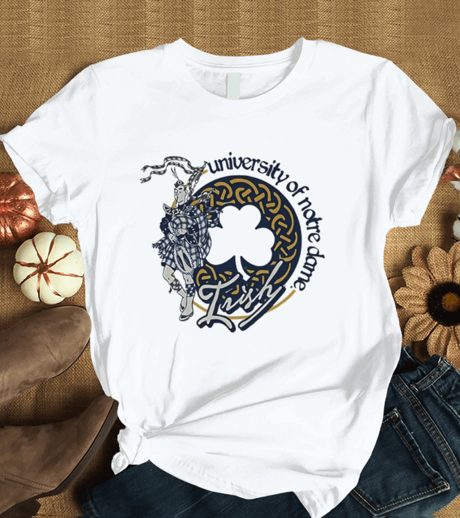 University Of Notre Dame Irish Bagpiper Celtic Knot Shamrock T-Shirt