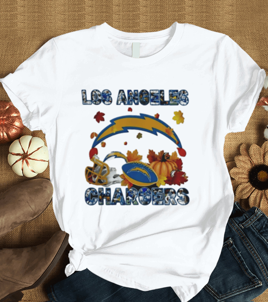 Los Angeles Chargers Autumn 2026 Pumpkin Football Helmet Leaves T-Shirt