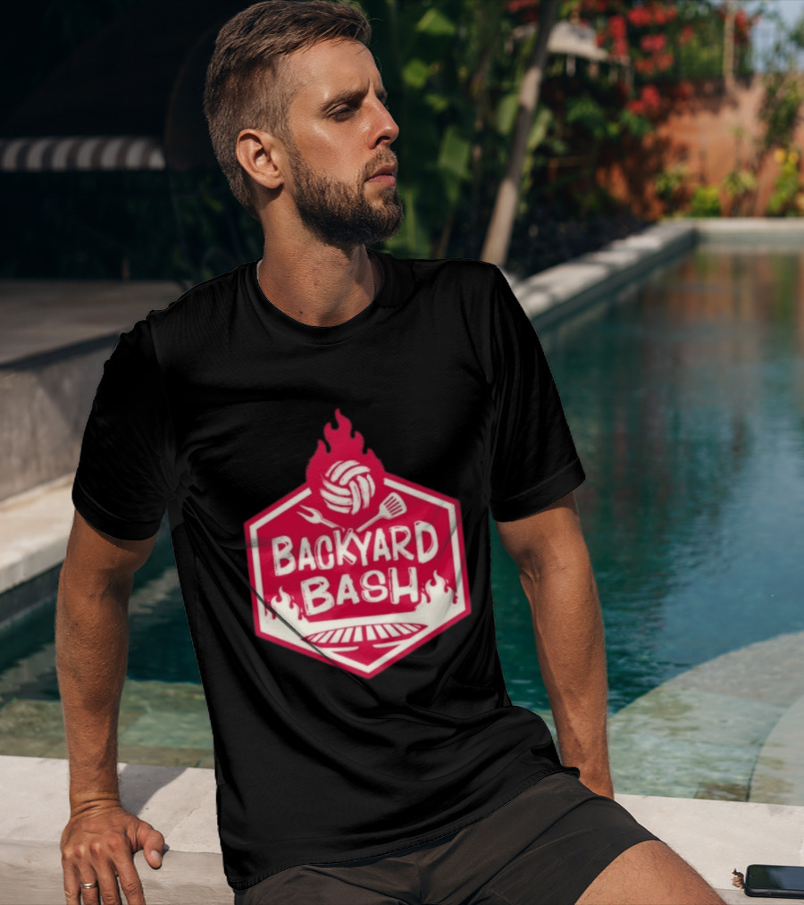 Backyard Bash Grill Barbecue Volleyball Flames Fork Spatula T-Shirt