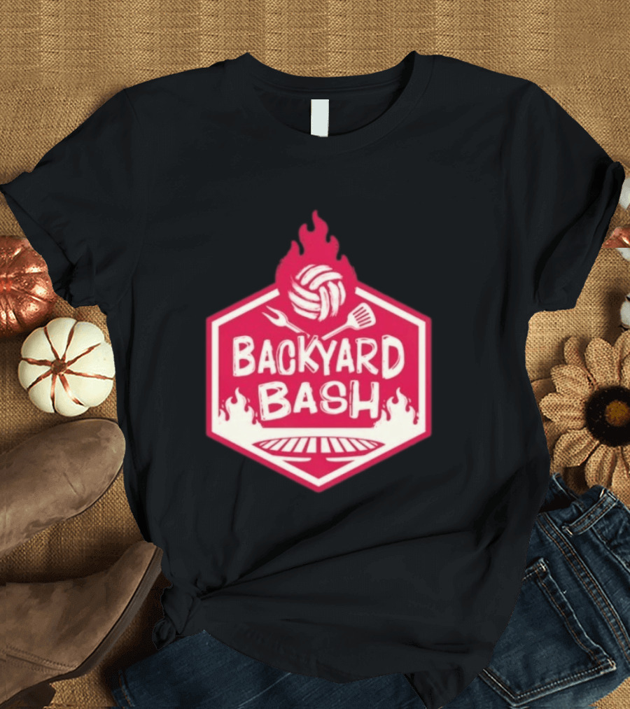 Backyard Bash Grill Barbecue Volleyball Flames Fork Spatula T-Shirt