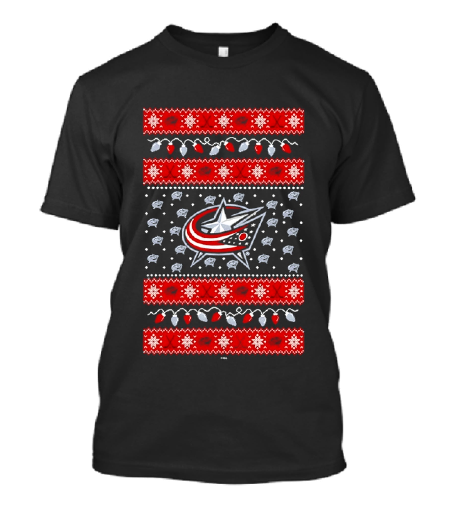 Columbus Blue Jackets Holiday Knit Red Green Snowflakes Hockey Winter T-Shirt