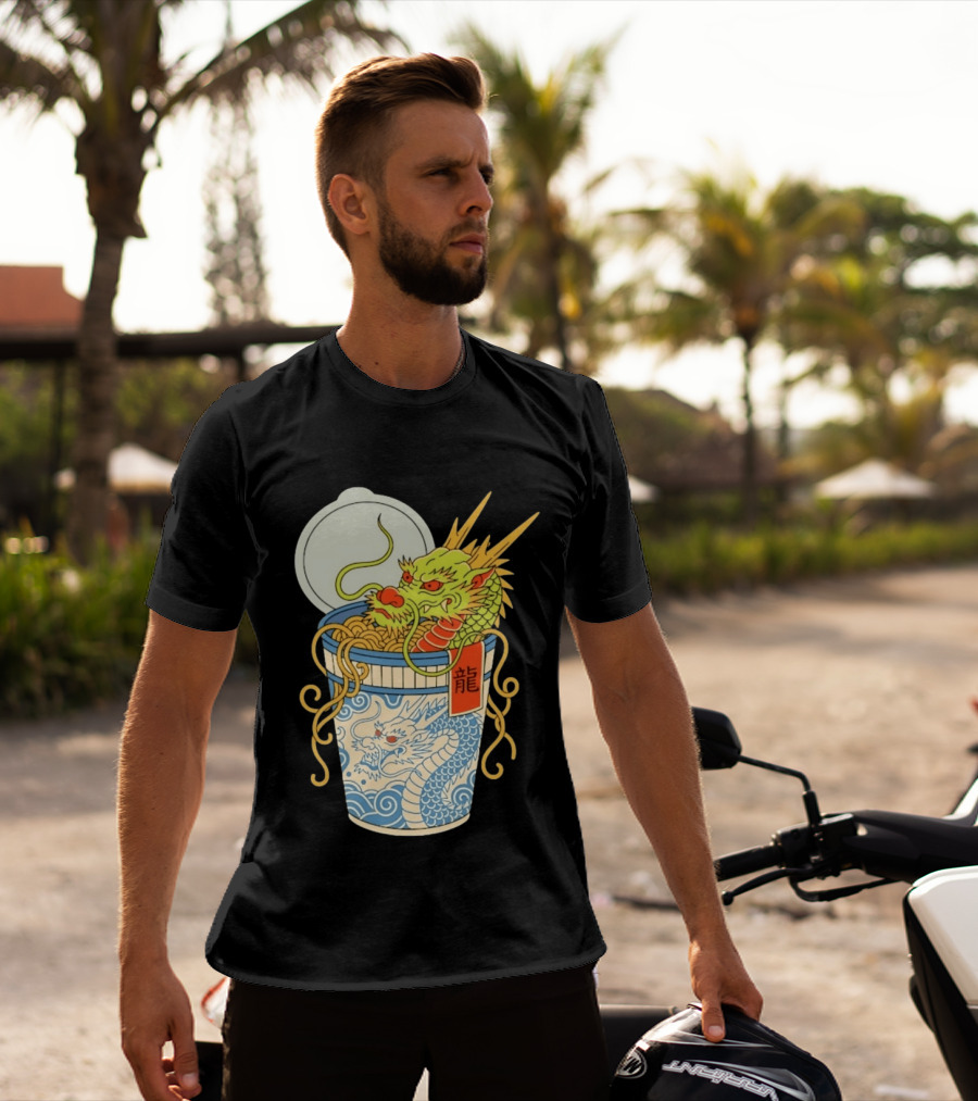 Dragon Ramen Cup With Traditional Japanese Kanji T-Shirt