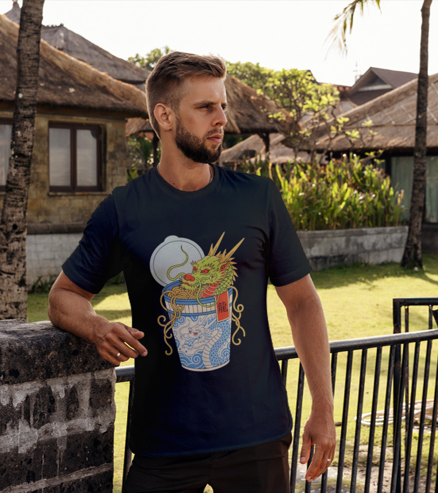 Dragon Ramen Cup With Traditional Japanese Kanji T-Shirt
