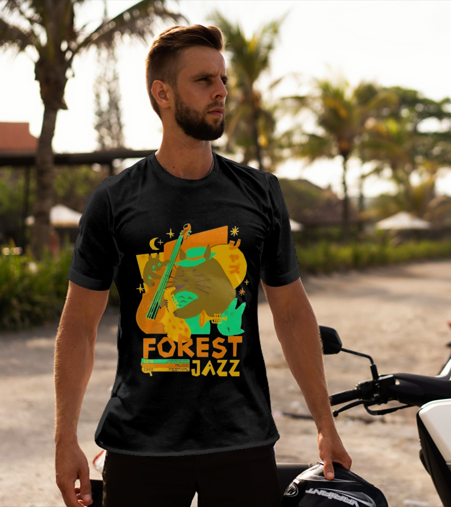 Forest Jazz 1988 Japanese Music Festival Cat And Rabbit Playing Instruments T-Shirt