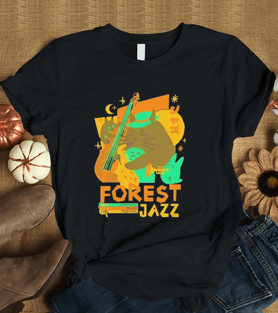 Forest Jazz 1988 Japanese Music Festival Cat And Rabbit Playing Instruments T-Shirt