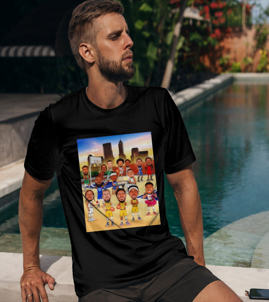 Indiana Pacers NBA Caricature Players Skyline T-Shirt