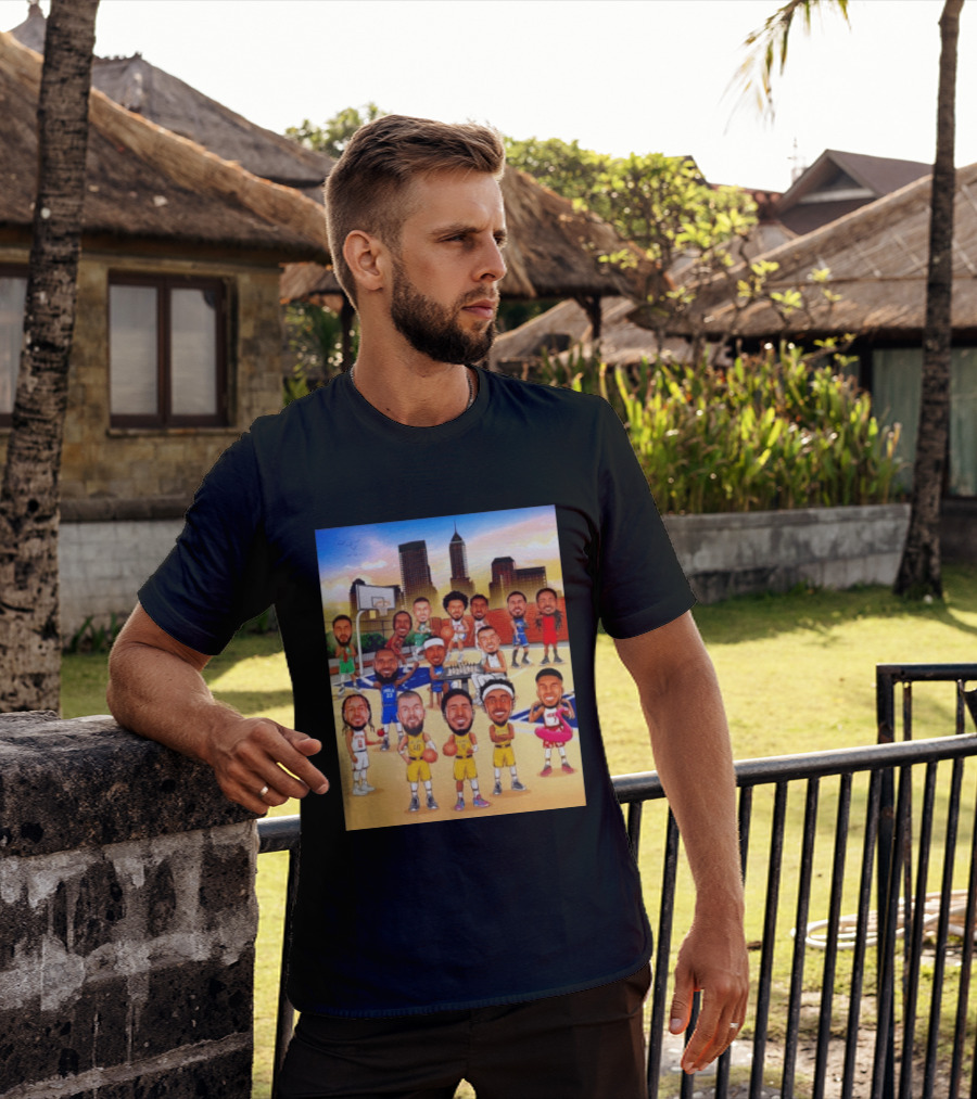 Indiana Pacers NBA Caricature Players Skyline T-Shirt